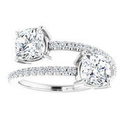 Two Stone Cushion Diamond Bypass Ring