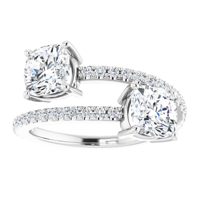 Two Stone Cushion Diamond Bypass Ring