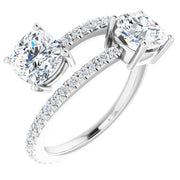 Two Stone Cushion Diamond Bypass Ring