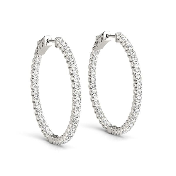 2 Prongs Inside Out Round Diamonds Hoop Earrings